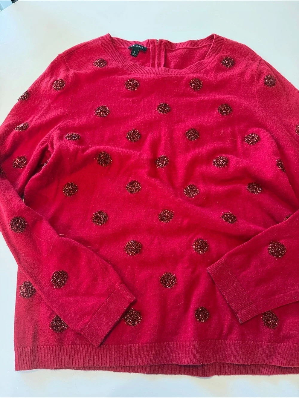 Talbots Polka Dot Sweater in Pink Large Like New